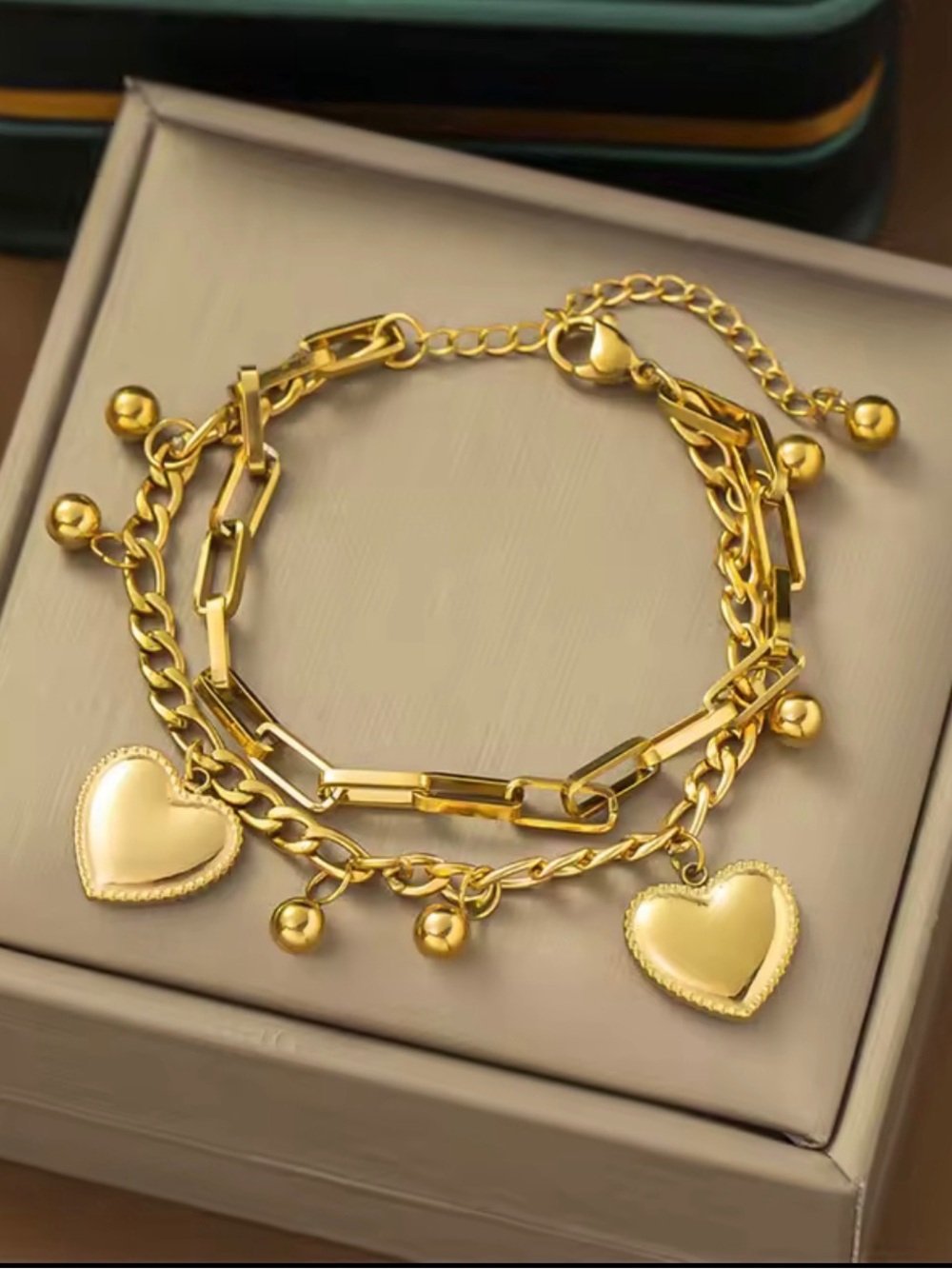 Anthropologie Gold Heart Charm Layered Bracelet - Women Jewelry